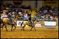 Men on horses preparing lassos. Fort Worth, Texas, USA ( color)