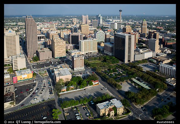 Aerial view of downtown. San Antonio, Texas, USA (color)
