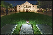 Commemorative signs and the Alamo at night. San Antonio, Texas, USA ( color)