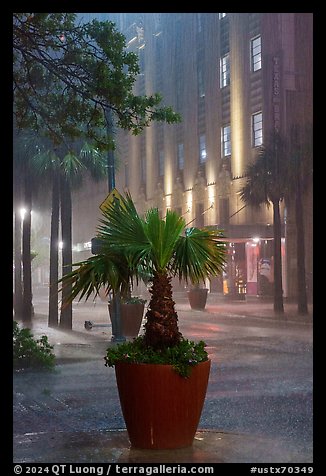 Night downpour in downtown. San Antonio, Texas, USA (color)