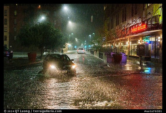 Flooded streets at night. San Antonio, Texas, USA (color)