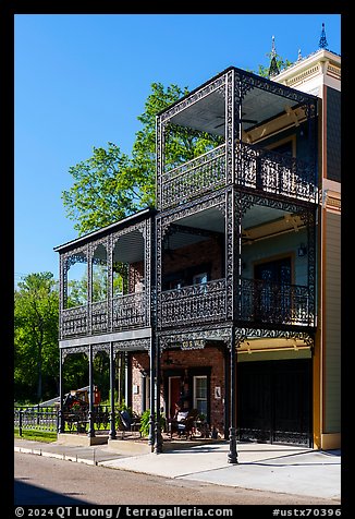 House with wrought iron balconies. Jefferson, Texas, USA (color)