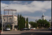 Downtown with Hotel Saint George and Presidio County Courthouse dome, Marfa. Texas, USA ( color)