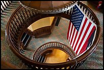 American flag inside historic Presidio County Courthouse stairwell, Marfa. Texas, USA ( color)