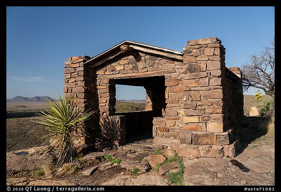 Stone shelter on a desert overlook, Davis Mountains State Park. Texas, USA (color)