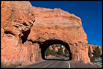 Road tunnel in pink limestone cliff. Utah, USA ( color)
