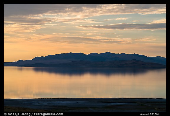 Hills reflected at sunset, Antelope Island, Great Salt Lake,. Utah, USA
