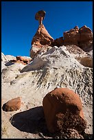 Rock and capped sandstone spire. Grand Staircase Escalante National Monument, Utah, USA ( color)