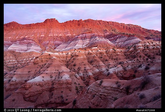 Chile formation badlands at dusk. Grand Staircase Escalante National Monument, Utah, USA (color)