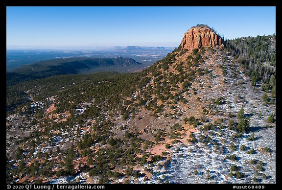 Aerial view of West Bears Ears Butte with snow. Bears Ears National Monument, Utah, USA