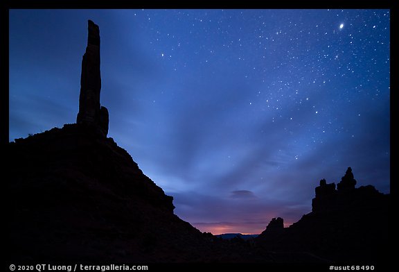 Spire silhouettes and stars, Valley of the Gods. Bears Ears National Monument, Utah, USA