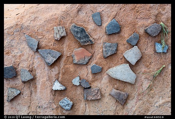 Close-up of pottery shards. Bears Ears National Monument, Utah, USA (color)