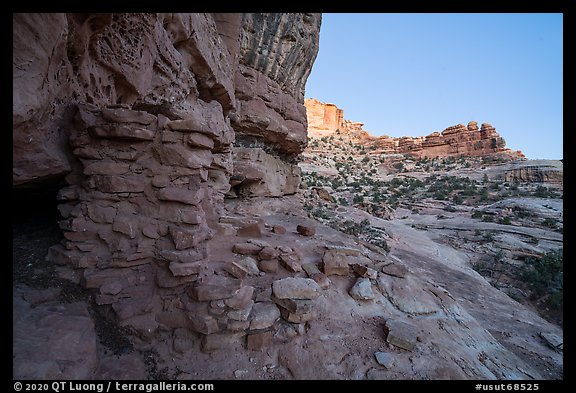 Ruined wall in Bullet Canyon at twilight. Bears Ears National Monument, Utah, USA