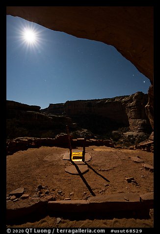 Perfect Kiva and alcove with moon at night. Bears Ears National Monument, Utah, USA (color)