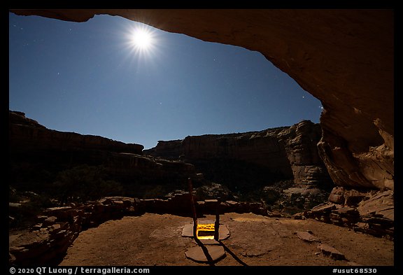 Light from Perfect Kiva and moon. Bears Ears National Monument, Utah, USA (color)