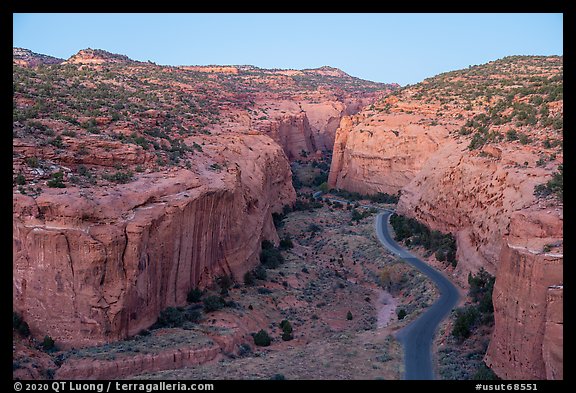 Burr Trail winding into Long Canyon. Grand Staircase Escalante National Monument, Utah, USA (color)