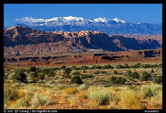 Sandstone cliffs and Henry mountains. Utah, USA (color)