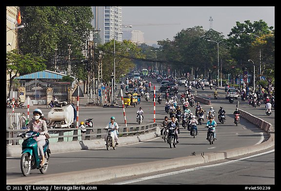 Morning traffic along Saigon river. Ho Chi Minh City, Vietnam