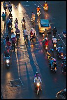 Intersection at night seen from above. Ho Chi Minh City, Vietnam
