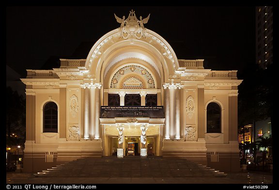 Opera House (Nha Hat Thanh Pho) at night. Ho Chi Minh City, Vietnam (color)