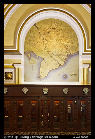 Phone booths and colonial-area map, Central Post Office. Ho Chi Minh City, Vietnam (color)