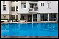 Swimming pool in appartnment complex, Phu My Hung, district 7. Ho Chi Minh City, Vietnam (color)