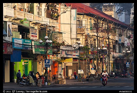 Facades of colonial-area townhouses. Ho Chi Minh City, Vietnam