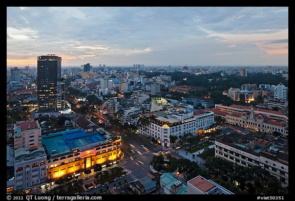 Elevated city view at dusk from Sheraton. Ho Chi Minh City, Vietnam