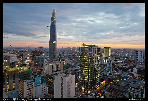 Bitexco Tower and downtown high rises at sunset. Ho Chi Minh City, Vietnam