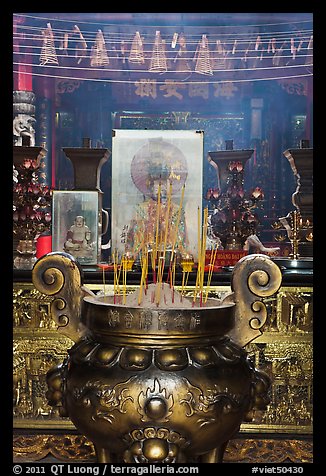 Urn and incense, Ha Chuong Hoi Quan Pagoda. Cholon, District 5, Ho Chi Minh City, Vietnam (color)