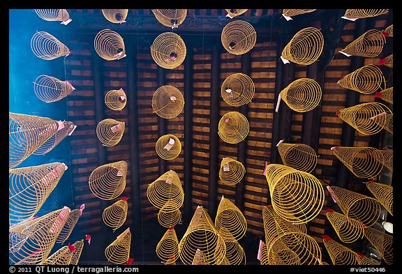 Incense coils and roof from below, Thien Hau Pagoda. Cholon, District 5, Ho Chi Minh City, Vietnam (color)