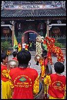 Drumners and dragon dancers in front of Thien Hau Pagoda, district 5. Cholon, District 5, Ho Chi Minh City, Vietnam ( color)