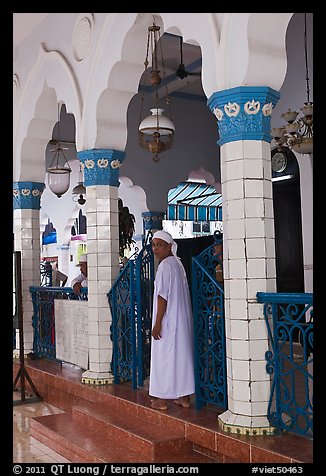 Muslim man in worship attire, Cholon Mosque. Cholon, District 5, Ho Chi Minh City, Vietnam