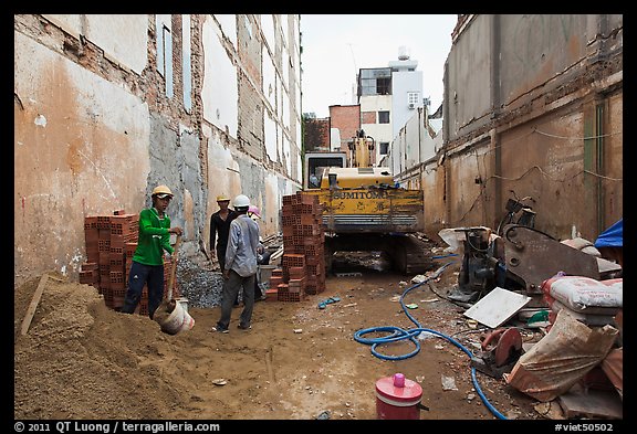 Buiding in construction in narrow space. Ho Chi Minh City, Vietnam
