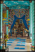 Main ceremonial room and altar Saigon Caodai temple, district 5. Ho Chi Minh City, Vietnam