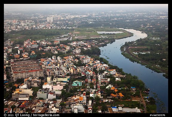 Aerial view of river and urban areas. Ho Chi Minh City, Vietnam (color)