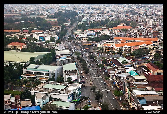 Aerial view of street and houses. Ho Chi Minh City, Vietnam (color)