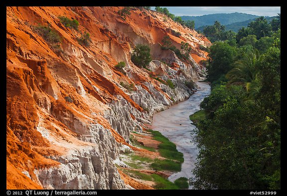 Fairy Stream, red rock, and forest from above. Mui Ne, Vietnam