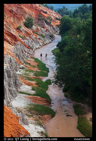 Fairy Stream and two hikers from above. Mui Ne, Vietnam
