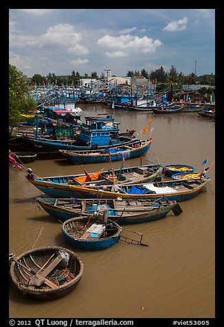 Fishing boats along river, Phan Thiet. Vietnam