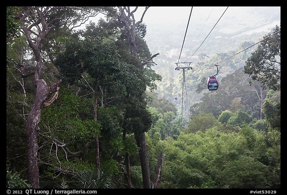 Cable car and tropical forest. Ta Cu Mountain, Vietnam
