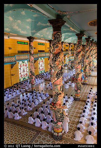 Ceremony inside Great Temple of Cao Dai. Tay Ninh, Vietnam