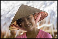 Portrait of girl with conical hat, Phoenix Island. My Tho, Vietnam ( color)