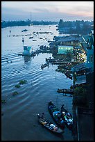 Boats and riverfront from above at dawn. Can Tho, Vietnam ( color)