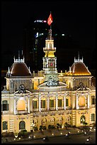 Peoples committee building (former City Hall) by night. Ho Chi Minh City, Vietnam (color)
