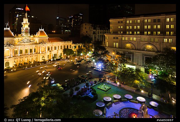 City Hall square at night from above. Ho Chi Minh City, Vietnam