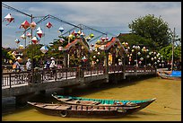 Cam Nam bridge with lanterns. Hoi An, Vietnam (color)