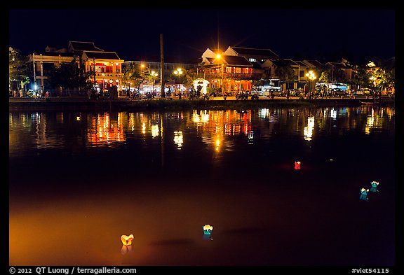 Thu Bon River with floatting candles. Hoi An, Vietnam