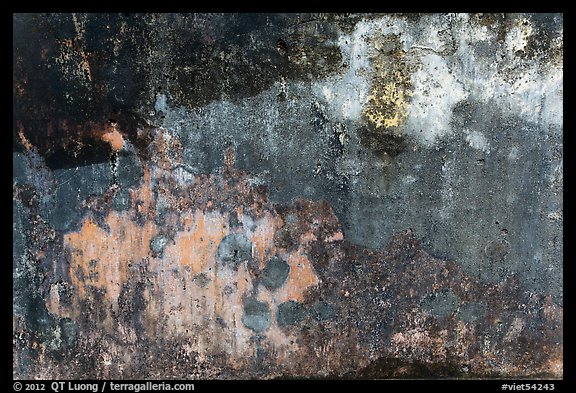 Weathered wall with bullet holes, citadel. Hue, Vietnam (color)