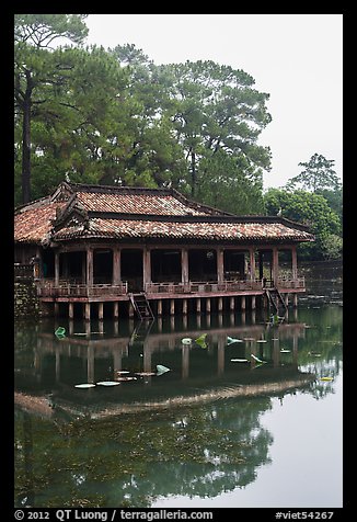 Pavilion on stilts and Luu Khiem Lake, Tu Duc Mausoleum. Hue, Vietnam